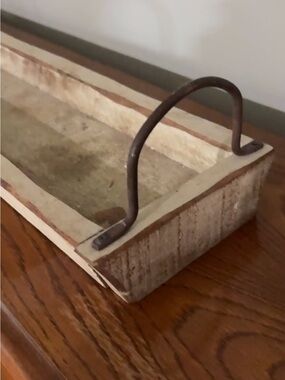 Rustic Cream and Brown Wooden  Tray with Metal Handles